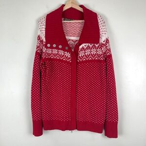Women Apres Ski Fair Isle Nordic Knit Cowl Cardigan Sz Tall Large Wool Blend